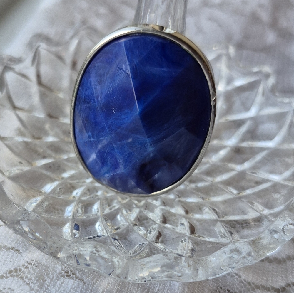 Huge Faceted Blue Cabochon Stretch Ring
